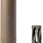 HUXWRX FLOW 6K FDE suppressor with 5/8-24 flash hider, 1.6in diameter, 5.5in length