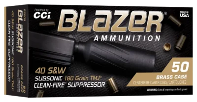 CCI 40 S&W 180GR TMJ BLAZER BRASS CLEAN-FIRE SUPPRESSOR 50RD/BX 10BX/CS